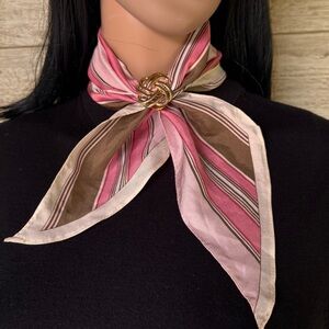 100% Silk Pink & Brown Striped Twilly Scarf